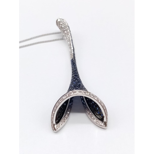 206 - Modern Shaped 18ct White Gold PENDANT encrusted with Blue Sapphires and Diamonds on 18ct White Gold ... 