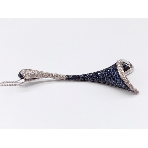 206 - Modern Shaped 18ct White Gold PENDANT encrusted with Blue Sapphires and Diamonds on 18ct White Gold ... 