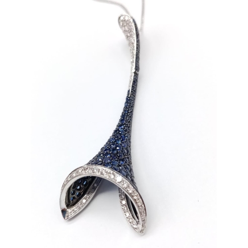 206 - Modern Shaped 18ct White Gold PENDANT encrusted with Blue Sapphires and Diamonds on 18ct White Gold ... 