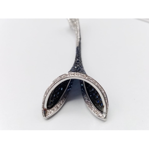 206 - Modern Shaped 18ct White Gold PENDANT encrusted with Blue Sapphires and Diamonds on 18ct White Gold ... 