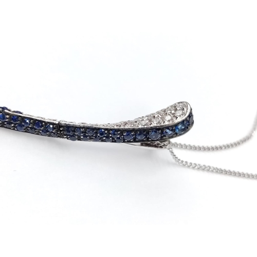 206 - Modern Shaped 18ct White Gold PENDANT encrusted with Blue Sapphires and Diamonds on 18ct White Gold ... 