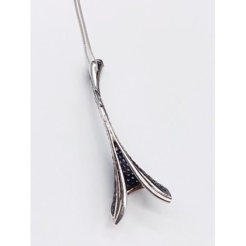 206 - Modern Shaped 18ct White Gold PENDANT encrusted with Blue Sapphires and Diamonds on 18ct White Gold ... 