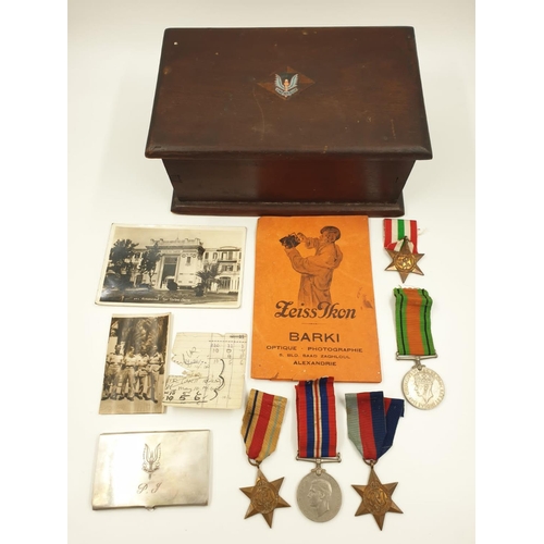 5 - Old Wooden Box with hand painted S.A.S badge, containing a set of medals comprising of 1939-45 Star,... 