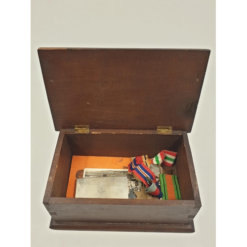 5 - Old Wooden Box with hand painted S.A.S badge, containing a set of medals comprising of 1939-45 Star,... 