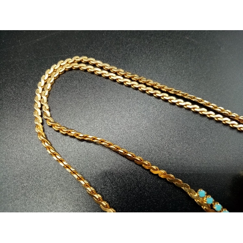 173 - A Yellow-Metal and Turquoise Necklace and Earring set.
44cm - 22.3g. Earrings- 8.3g.