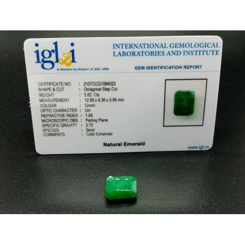 337 - 5.82 Cts Natural Emerald. Octagonal Step Cut shape. IGL&I certified