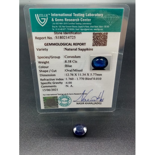 659 - 8.58 Cts Natural Blue Sapphire. Oval shape. ITLGR certified