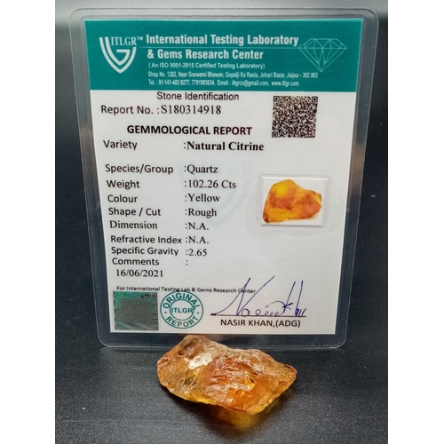 778 - 102.26 Cts Rough Citrine. ITLGR certified