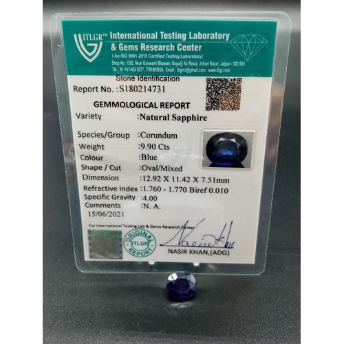 988 - 9.90 Cts Natural Blue Sapphire. Oval shape. ITLGR certified