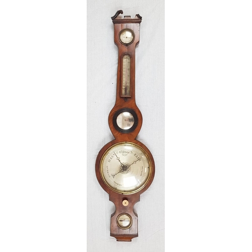 840 - An A.J Rochetti of York banjo barometer. Some damage-needs work. 98cm long.