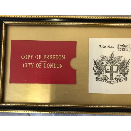 844 - Gilded framed copy of the FREEDOM OF THE CITY OF LONDON, awarded to Spectacle maker Ian Tebbutt.  56... 