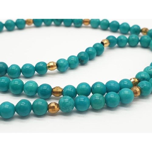 653 - Turquoise and 9ct Gold NECKLACE.    10g   40cm