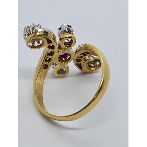 541 - 18ct Gold RING with Diamonds, Ruby and Sapphires.  4.6g   Size N.