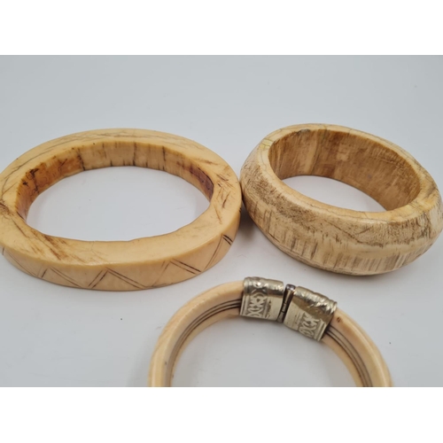 155 - 3 Antique African Ivory Bangles. Inner diameters of 9, 7 and 6cm.