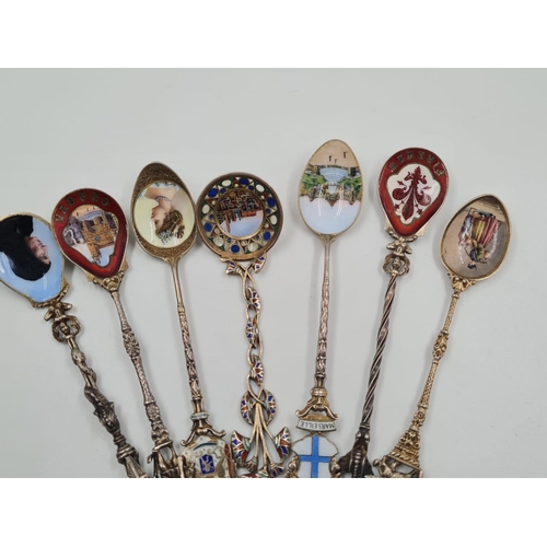 454 - Seven Vintage Enamel Decorative Spoons. All with Ornate stems and handles. Good condition. 13cm