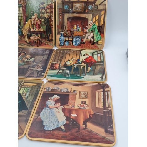 480 - A Set of Decorative Vintage Place Mats. Felt Bottom, original box. 15 x15cm.