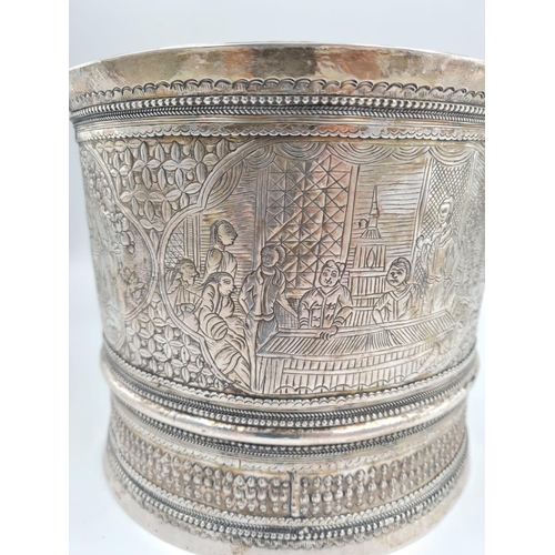 50 - A 19th Century Burmese Silver Nut Container. Elegantly decorated with repousse work. 1100g. No Hallm... 