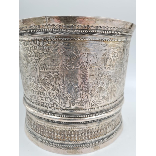 50 - A 19th Century Burmese Silver Nut Container. Elegantly decorated with repousse work. 1100g. No Hallm... 