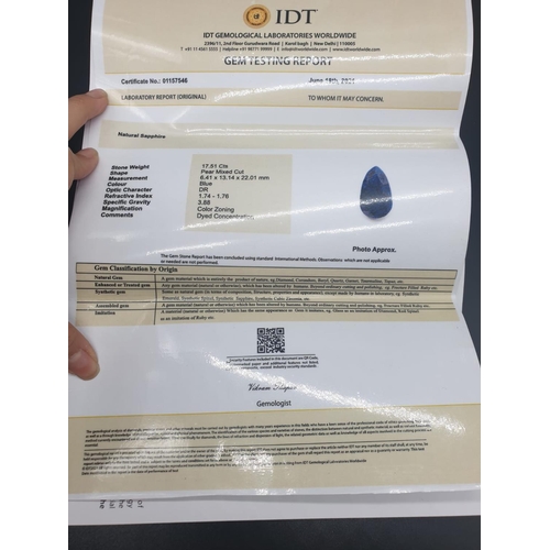 113 - 17.51 Cts Natural Sapphire with IDT Gemstone Certificate and US UGL Appraisal Report.