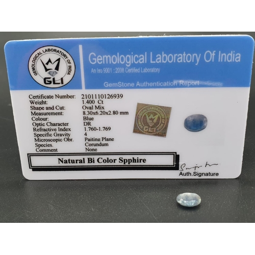 120 - 1.40 ct Natural Bi-Colour Sapphire with IDT Gemstone Certificate & US UGL Appraisal Report.