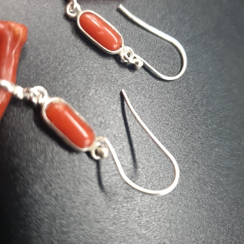 190 - A very elegant, sterling silver (stamped 925) and Mediterranean red coral bracelet and earrings set ... 