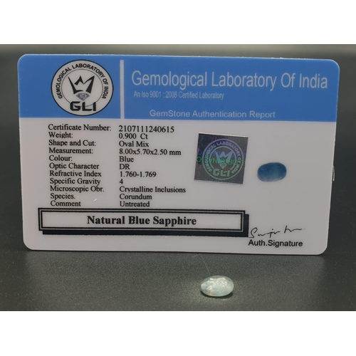 835 - LOT OF 2 Gemstones GLI Certified : 0.900 Cts Natural Oval Blue Sapphire + 1.550 Cts Natural Blue Ova... 