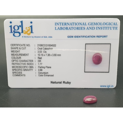 939 - 3.03 Cts Natural Ruby. Oval Shape. IGL&I certified