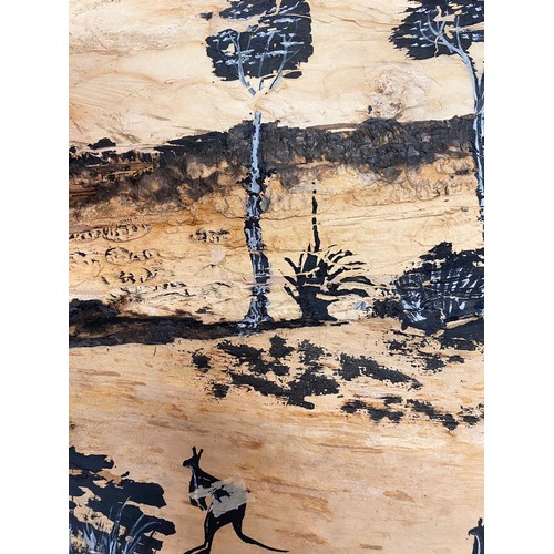 102 - Retro 1970's Original Aboriginal art on burnt bark wood. Slight damage on picture but fair condition... 