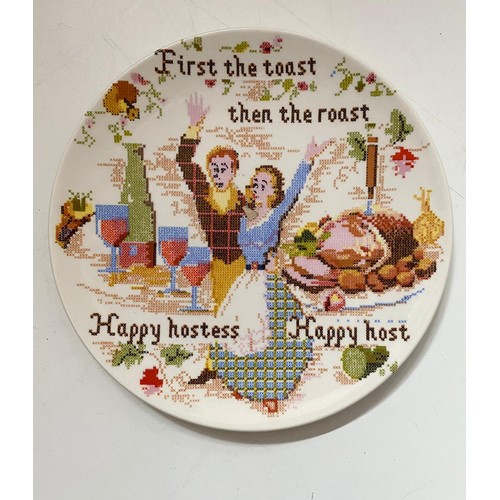 135 - Retro Poole 'First the Toast' Ceramic Plate with tapestry looking design. Good condition for age.