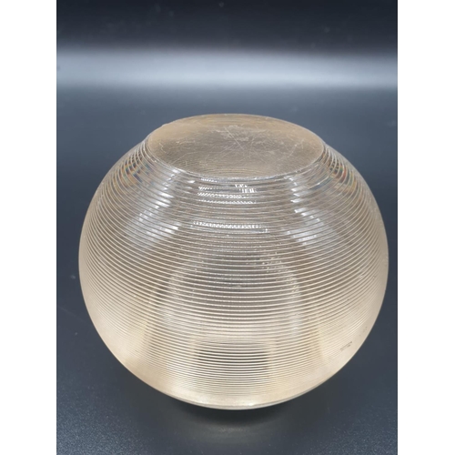 114 - AN ART DECO ASHTRAY/CANDLE HOLDER MADE IN HEAVY GLASS BALL SHAPE WITH A SILVER COLLAR HALLMARKED CHE... 