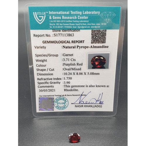 400 - 3.71 Cts Pyrope Garnet. Oval shape. ITLGR certified