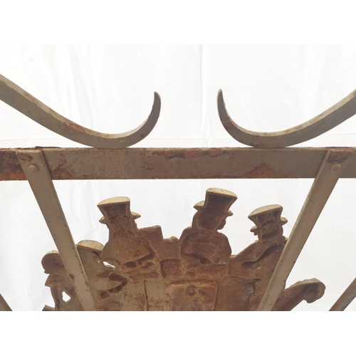 467 - A Pair of Vintage Brass and Iron Fire Screens with relief images of a Stagecoach Party and a Ship at... 