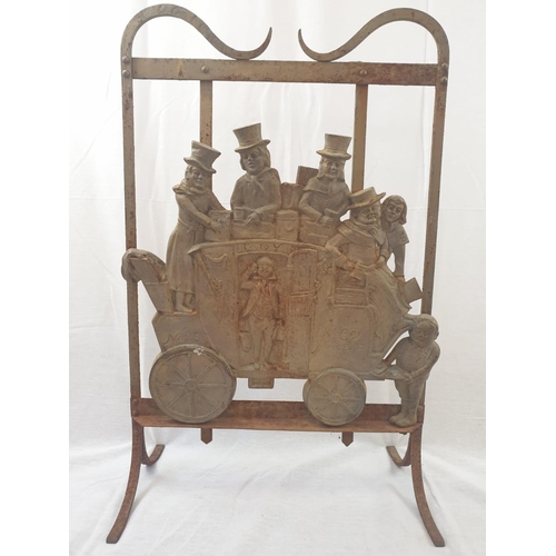 467 - A Pair of Vintage Brass and Iron Fire Screens with relief images of a Stagecoach Party and a Ship at... 