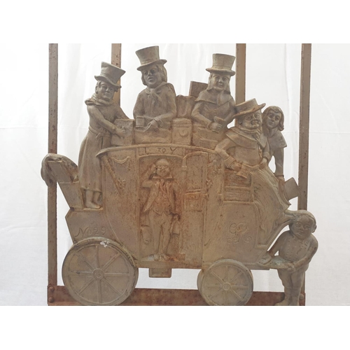 467 - A Pair of Vintage Brass and Iron Fire Screens with relief images of a Stagecoach Party and a Ship at... 