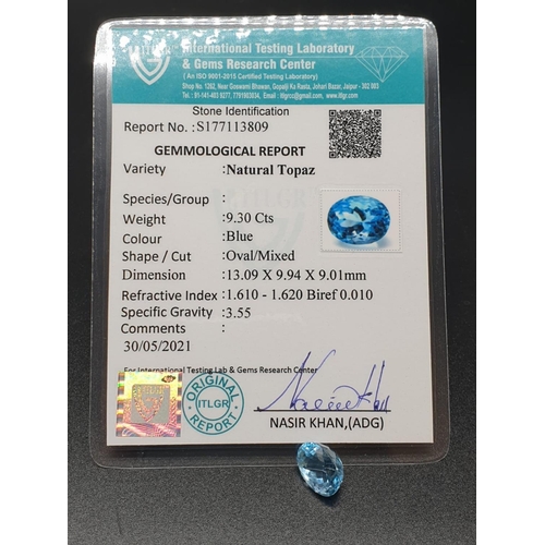 848 - 9.30 Cts Blue Topaz. Oval Shape. ITLGR certified