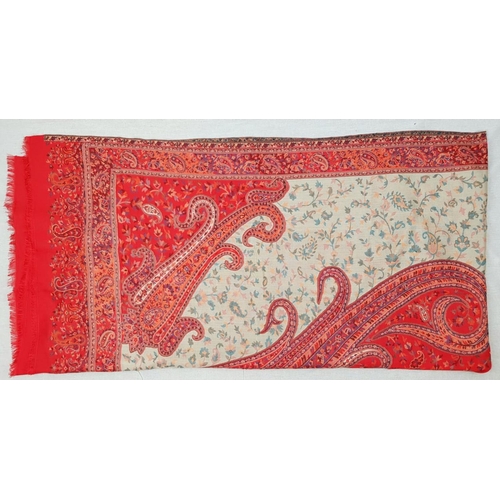 444 - A Red Paisley Shawl. Beautifully embroidered. Excellent condition.