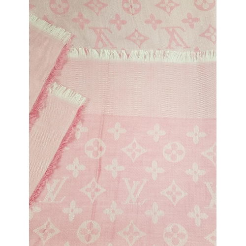 457 - A Louis Vuitton style Shawl. Pink with logo embroidery. Good Condition.