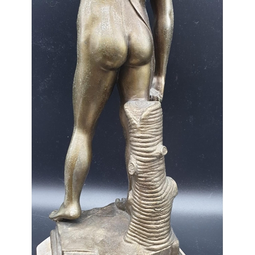 998 - A Statue of Michelangelo's David in Brass on a Marble Base 40cms Tall 3.6kg