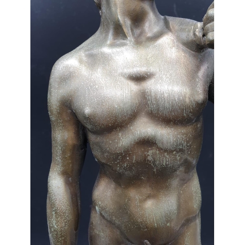 998 - A Statue of Michelangelo's David in Brass on a Marble Base 40cms Tall 3.6kg