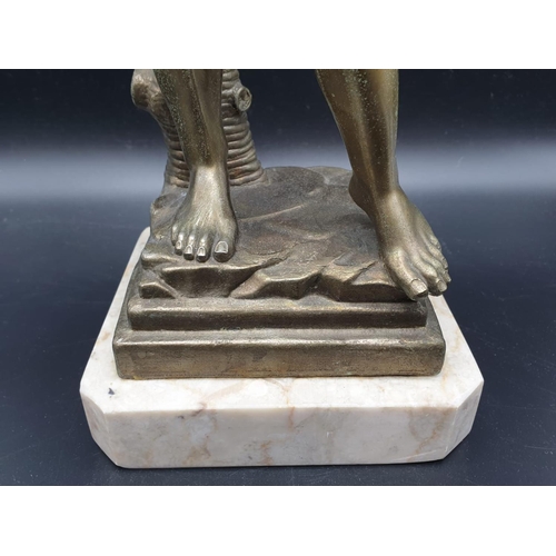 998 - A Statue of Michelangelo's David in Brass on a Marble Base 40cms Tall 3.6kg