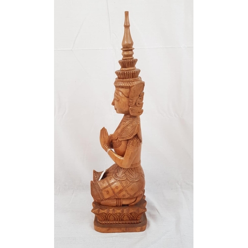 1000 - Vintage Wood Carving of a Thai Buddha Figure Kneeling & Praying 56cms tall
