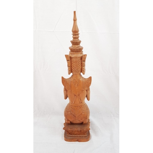 1000 - Vintage Wood Carving of a Thai Buddha Figure Kneeling & Praying 56cms tall