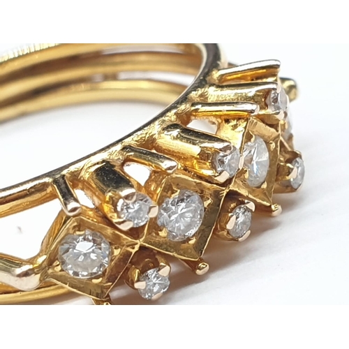 580 - 14ct yellow gold diamond set ring - size M1/2. Weighs 3.4g.