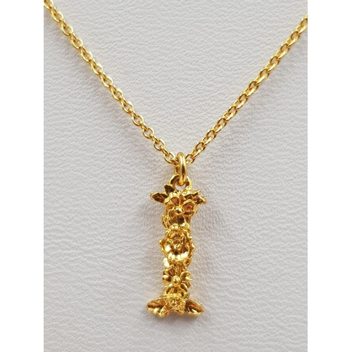 811 - Alex Monroe gold vermeil on silver floral letter I. Aprox 46cm and 3.4g