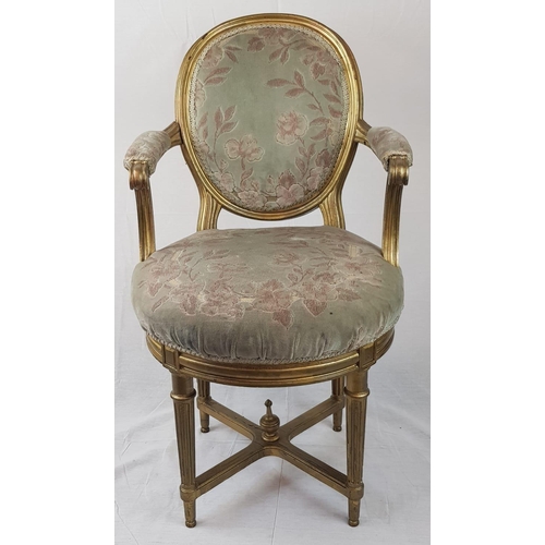 912 - A Vintage Art Deco French Rotating Chair. Top half spins independently of bottom half. Gilded decora... 