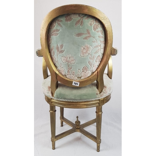 912 - A Vintage Art Deco French Rotating Chair. Top half spins independently of bottom half. Gilded decora... 