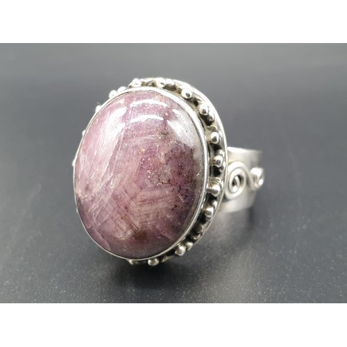 166 - Cabochon Star Ruby Ring in sterling silver in antique style with ruby approx 22cts size U