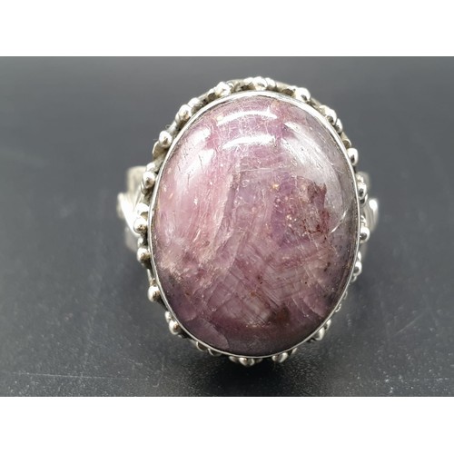 166 - Cabochon Star Ruby Ring in sterling silver in antique style with ruby approx 22cts size U