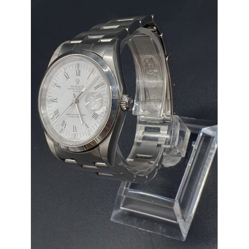 15 - A gents ROLEX, Oyster perpetual, Date, 37mm, stainless steel watch, in good working order and good c... 