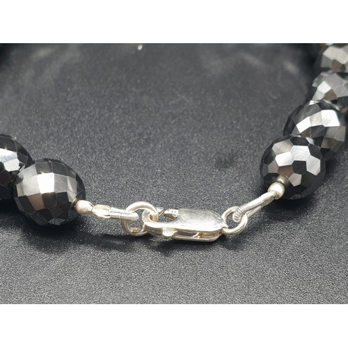 389 - 140cts Black Moissanite beads unisex bracelet with 925 silver clasp and findings